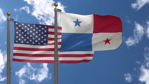 Videohive - Usa Flag Vs Panama Flag On Flagpole - 37752932 - 37752932