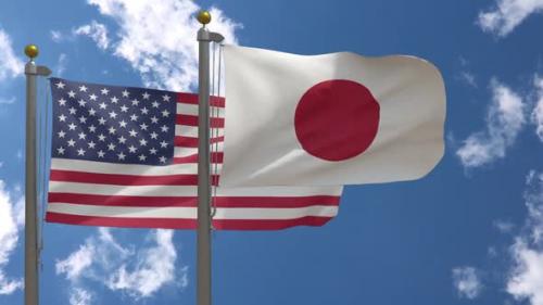 Videohive - Usa Flag Vs Japan Flag On Flagpole - 37752934 - 37752934