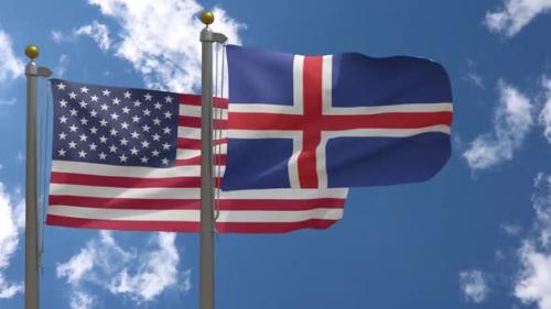 Videohive - Usa Flag Vs Iceland Flag On Flagpole - 37752936 - 37752936