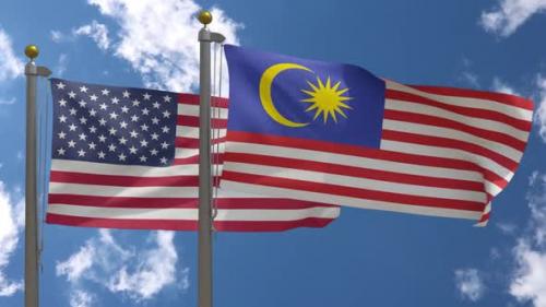 Videohive - Usa Flag Vs Malaysia Flag On Flagpole - 37752941 - 37752941