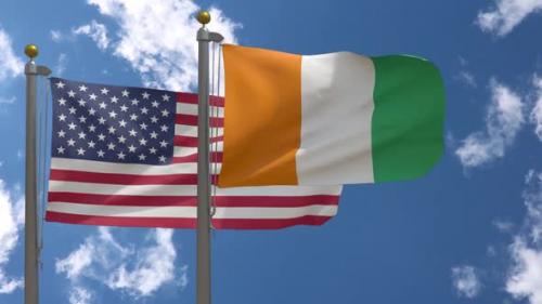 Videohive - Usa Flag Vs Ivory Coast Flag On Flagpole - 37752942 - 37752942