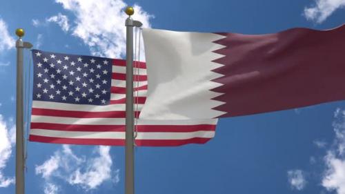 Videohive - Usa Flag Vs Qatar Flag On Flagpole - 37752945 - 37752945