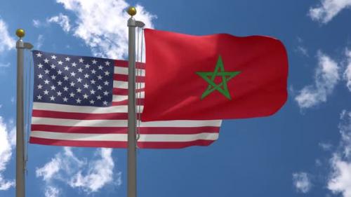 Videohive - Usa Flag Vs Morocco Flag On Flagpole - 37752948 - 37752948