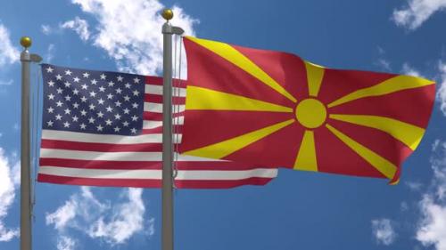 Videohive - Usa Flag Vs North Macedonia Flag On Flagpole - 37752952 - 37752952