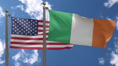 Videohive - Usa Flag Vs Ireland Flag On Flagpole - 37752953 - 37752953