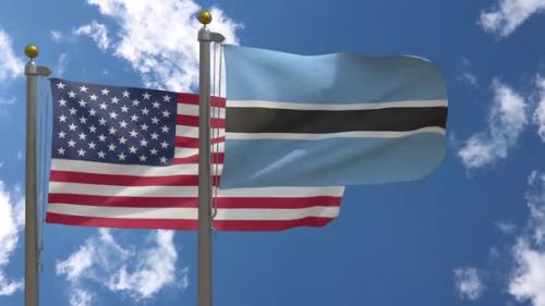 Videohive - Usa Flag Vs Botswana Flag On Flagpole - 37752959 - 37752959