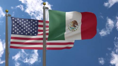 Videohive - Usa Flag Vs Mexico Flag On Flagpole - 37752963 - 37752963