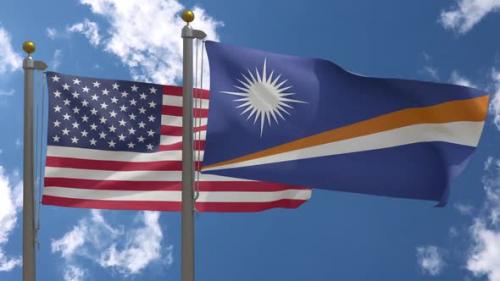 Videohive - Usa Flag Vs Marshall Islands Flag On Flagpole - 37752967 - 37752967