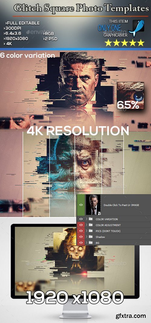 Graphicriver - 4k Glitch Square Photo Templates 19384540