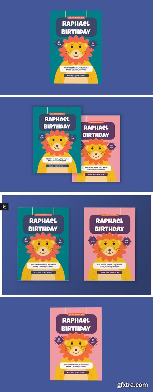 Kids Lion Theme Birthday Party Invitation