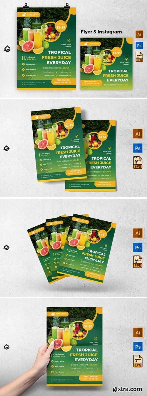 Tropical Fresh Juice Flyer & Instagram Post