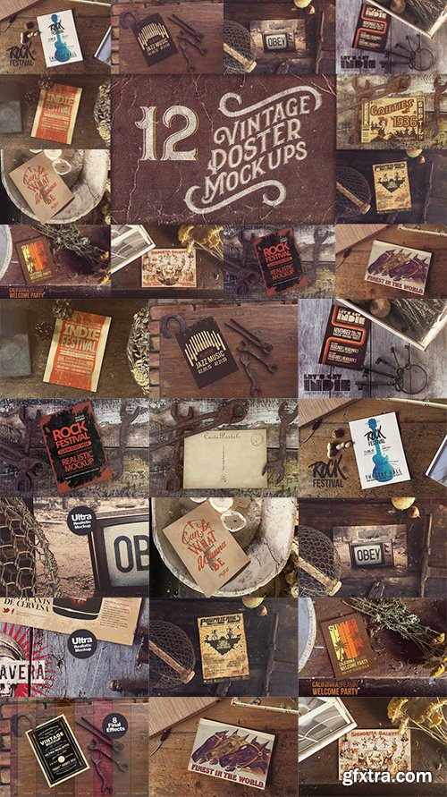 12 Vintage Poster Mockups