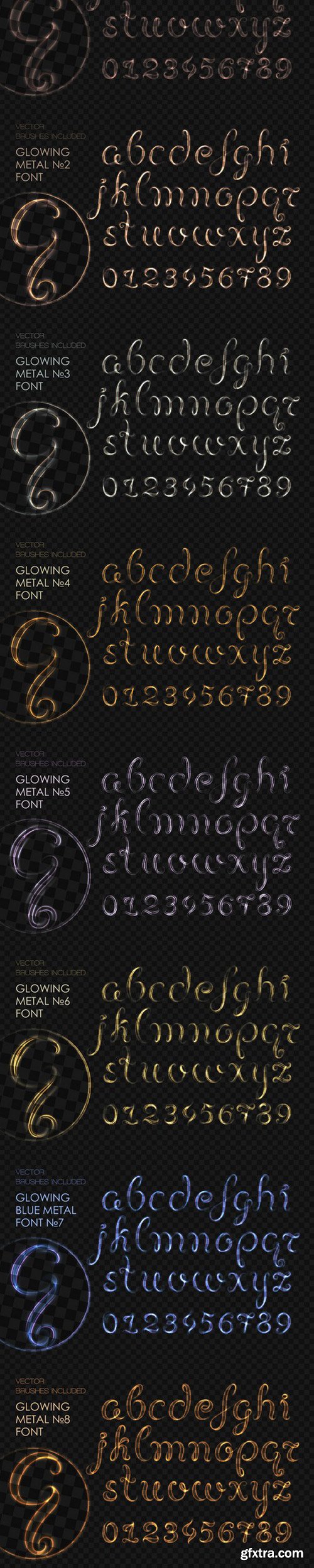 8 GLOWING METAL FONTS / 8 BRUSHES