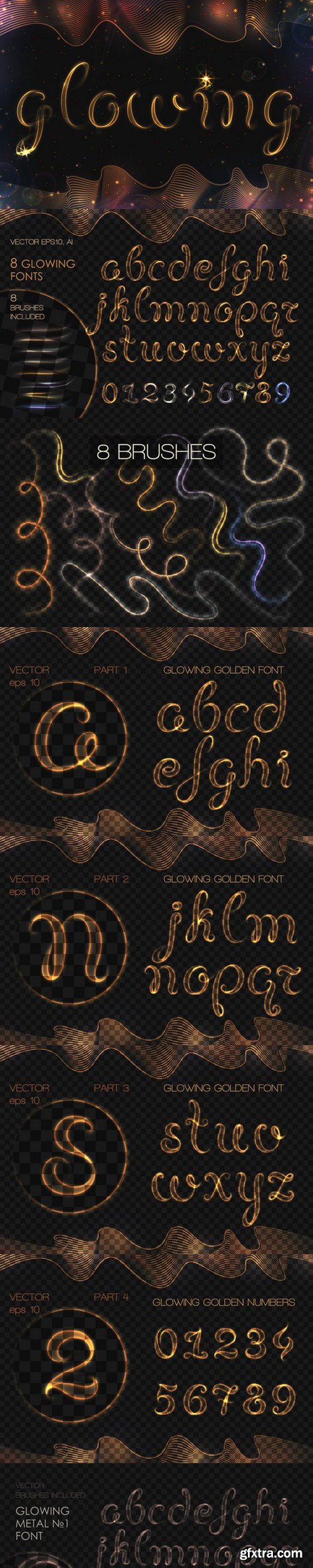 8 GLOWING METAL FONTS / 8 BRUSHES