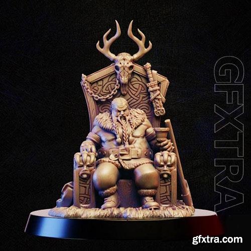  3D Print Model Barbarian konung on throne