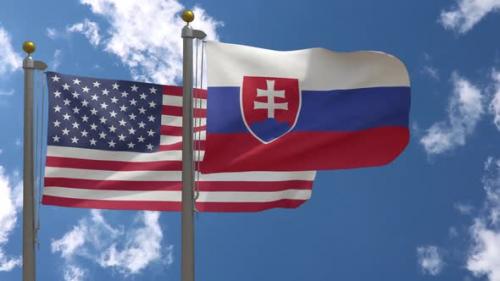 Videohive - Usa Flag Vs Slovakia Flag On Flagpole - 37752949 - 37752949