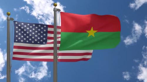 Videohive - Usa Flag Vs Burkina Faso Flag On Flagpole - 37752950 - 37752950