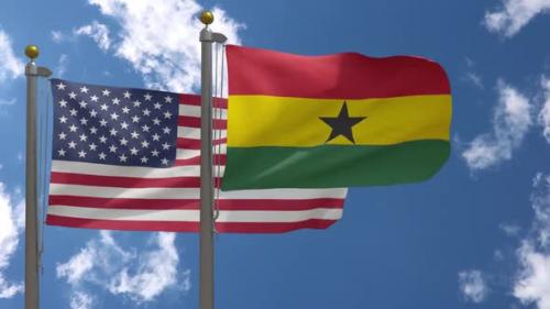 Videohive - Usa Flag Vs Ghana Flag On Flagpole - 37752958 - 37752958