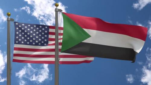 Videohive - Usa Flag Vs Sudan Flag On Flagpole - 37752961 - 37752961