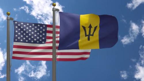 Videohive - Usa Flag Vs Barbados Flag On Flagpole - 37753071 - 37753071