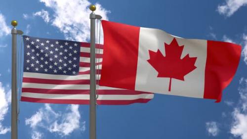 Videohive - Usa Flag Vs Canada Flag On Flagpole - 37753074 - 37753074