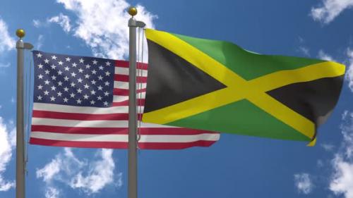 Videohive - Usa Flag Vs Jamaica Flag On Flagpole - 37753075 - 37753075