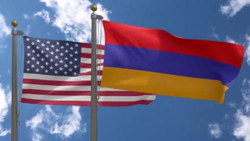 Videohive - Usa Flag Vs Armenia Flag On Flagpole - 37753076 - 37753076