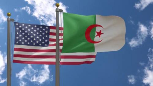 Videohive - Usa Flag Vs Algeria Flag On Flagpole - 37753077 - 37753077