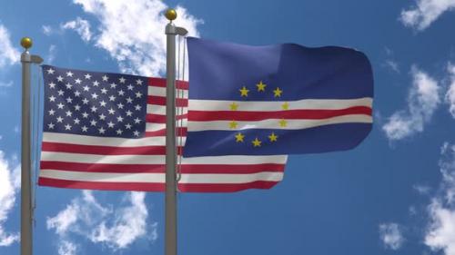 Videohive - Usa Flag Vs Cape Verde Flag On Flagpole - 37753078 - 37753078