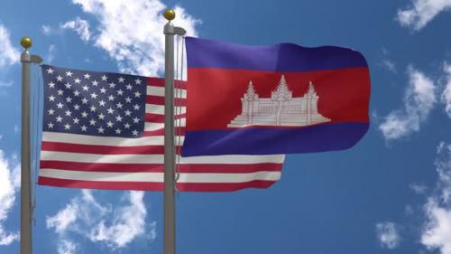 Videohive - Usa Flag Vs Cambodia Flag On Flagpole - 37753079 - 37753079