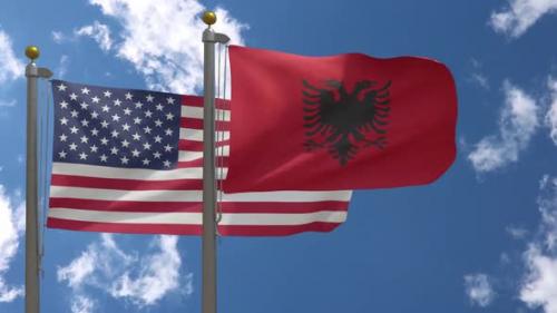 Videohive - Usa Flag Vs Albania Flag On Flagpole - 37753080 - 37753080