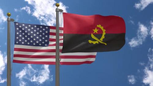 Videohive - Usa Flag Vs Angola Flag On Flagpole - 37753081 - 37753081