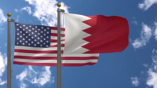 Videohive - Usa Flag Vs Bahrain Flag On Flagpole - 37753082 - 37753082