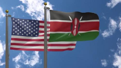 Videohive - Usa Flag Vs Kenya Flag On Flagpole - 37767853 - 37767853