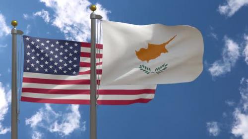 Videohive - Usa Flag Vs Cyprus Flag On Flagpole - 37767958 - 37767958