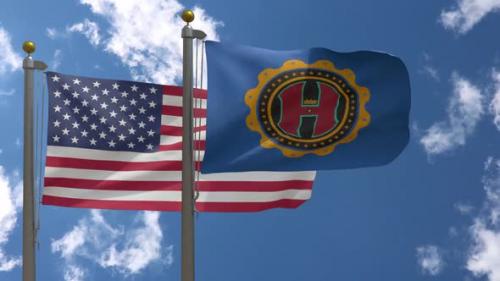 Videohive - Usa Flag Vs Hamilton County Flag Ohio On Flagpole - 37785530 - 37785530