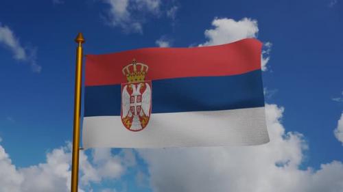 Videohive - National flag of Serbia waving with flagpole and blue sky timelapse - 37788722 - 37788722