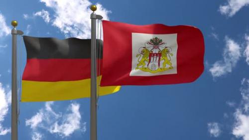 Videohive - Germany Flag Vs Hamburg State Flag on Flagpole - 37805522 - 37805522