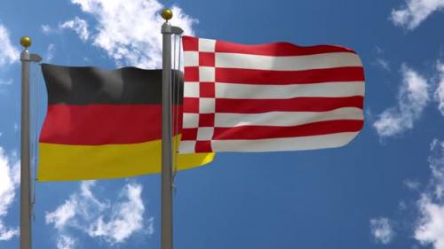 Videohive - Germany Flag Vs Bremen Flag on Flagpole - 37805536 - 37805536