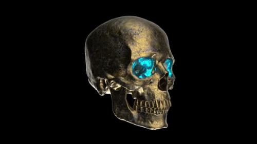 Videohive - Bronze Human Skull with Blue Eyes Looped Animation - 37914615 - 37914615