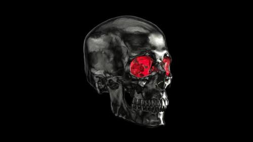 Videohive - Metallic Human Skull with Red Eyes Looped Animation - 37914644 - 37914644