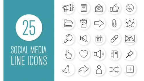 Videohive - 25 Social Media Line Icons Pack - 37861845 - 37861845