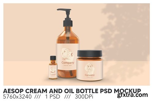 Aesop Bottle Cream and Oil Bottle Beauty PSD Mockup