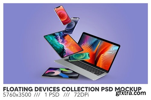 Floating Devices Collection PSD Mockup Scene