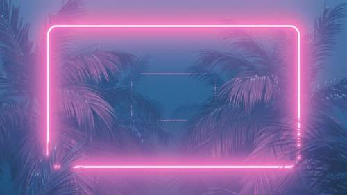 Videohive - Retrowave Glowing Rectangle Frame Appears in the Tropical Palm Tree Zoom in - 37933302 - 37933302