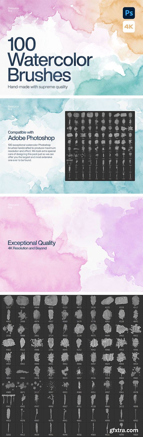 100 Handmade Watercolor Brushes With Supreme Quality for Photoshop