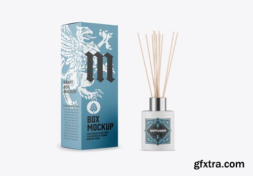 Reed diffuser glass bottle with box mockup