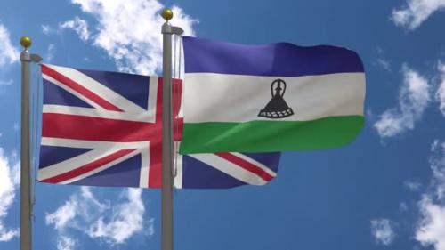 Videohive - United Kingdom Flag Vs Lesotho Flag On Flagpole - 37966845 - 37966845