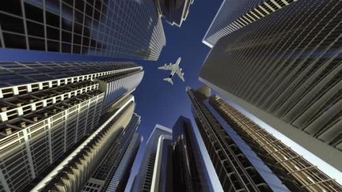 Videohive - A plane flying over tall buildings - 37969110 - 37969110