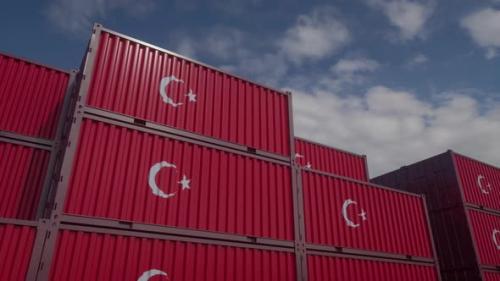 Videohive - Turkey Flag Containers are Located at the Container Terminal - 37941484 - 37941484